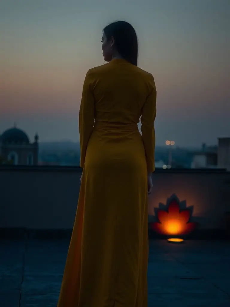 Outfit photographed on a Cairo rooftop at golden hour