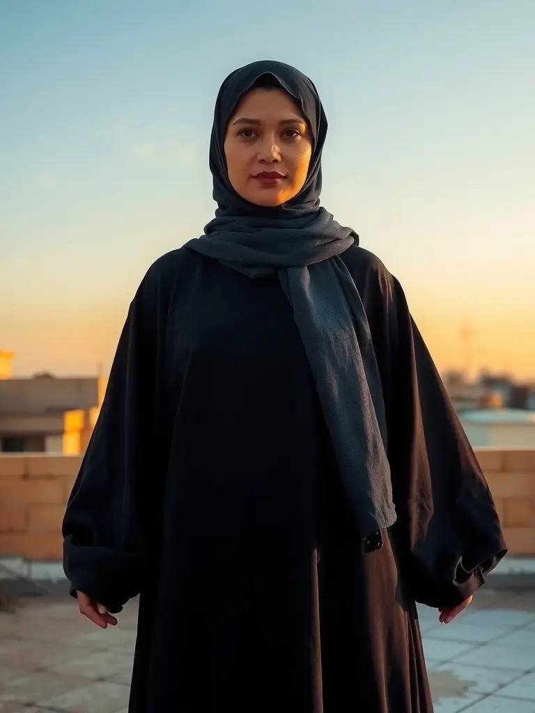 Outfit photographed on a Cairo rooftop at golden hour